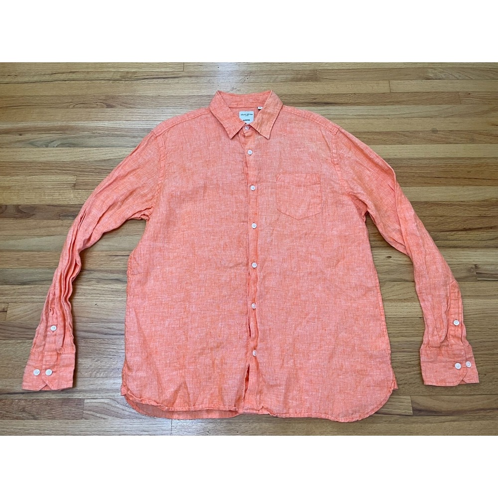 Murano Baird McNutt Irish Linen Shirt Mens L Orange Long Sleeve Button Up Travel